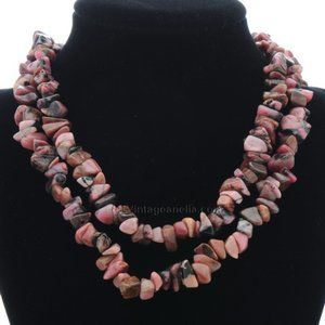 Pink Rhodonite Nugget Gemstone Necklace - Vintage 30 inches